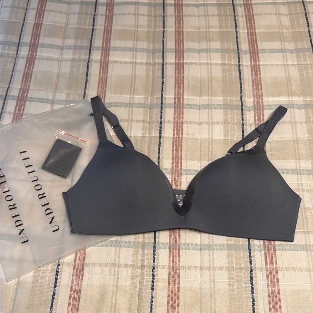 Underoutfit Satin Grace Stormy Grey Bra! New, wire free adjustable straps
